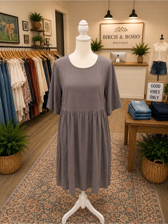 unbranded Dresses & Skirts - Gray Babydoll Midi Dress XL Relaxed Casual Short Sleeve